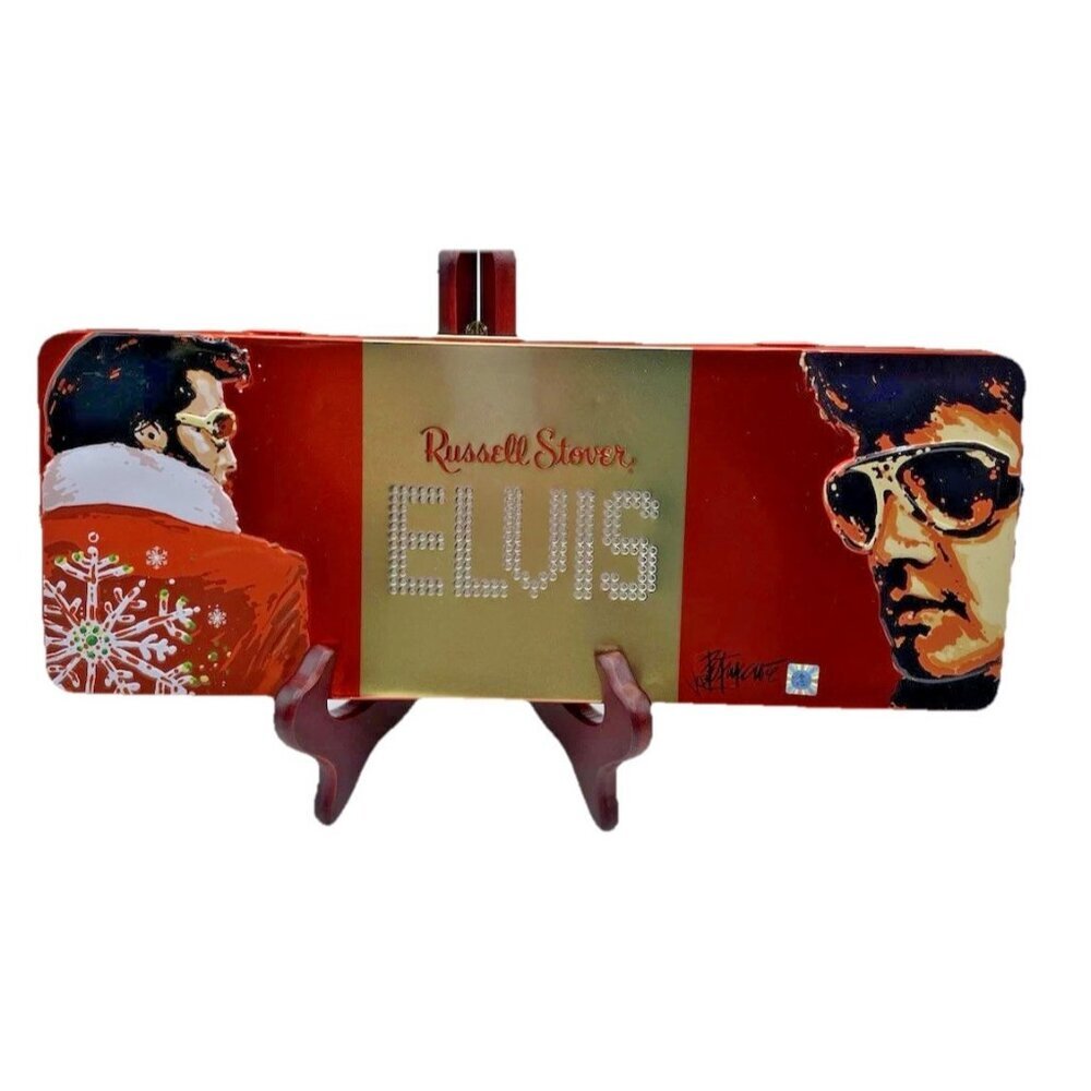 Elvis Presley Russell Stover Chocolates Candy Tin (empty) 2006 Christmas 12x4.5”